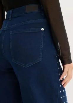 Outlet Wide-Leg-Jeans Mid Waist mit Strassapplikation Damen Jeans|Bekleidung·Shirts & Tops