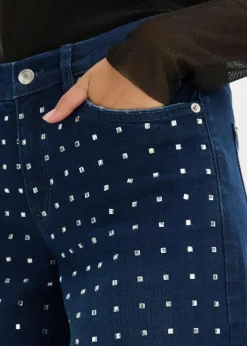 Outlet Wide-Leg-Jeans Mid Waist mit Strassapplikation Damen Jeans|Bekleidung·Shirts & Tops
