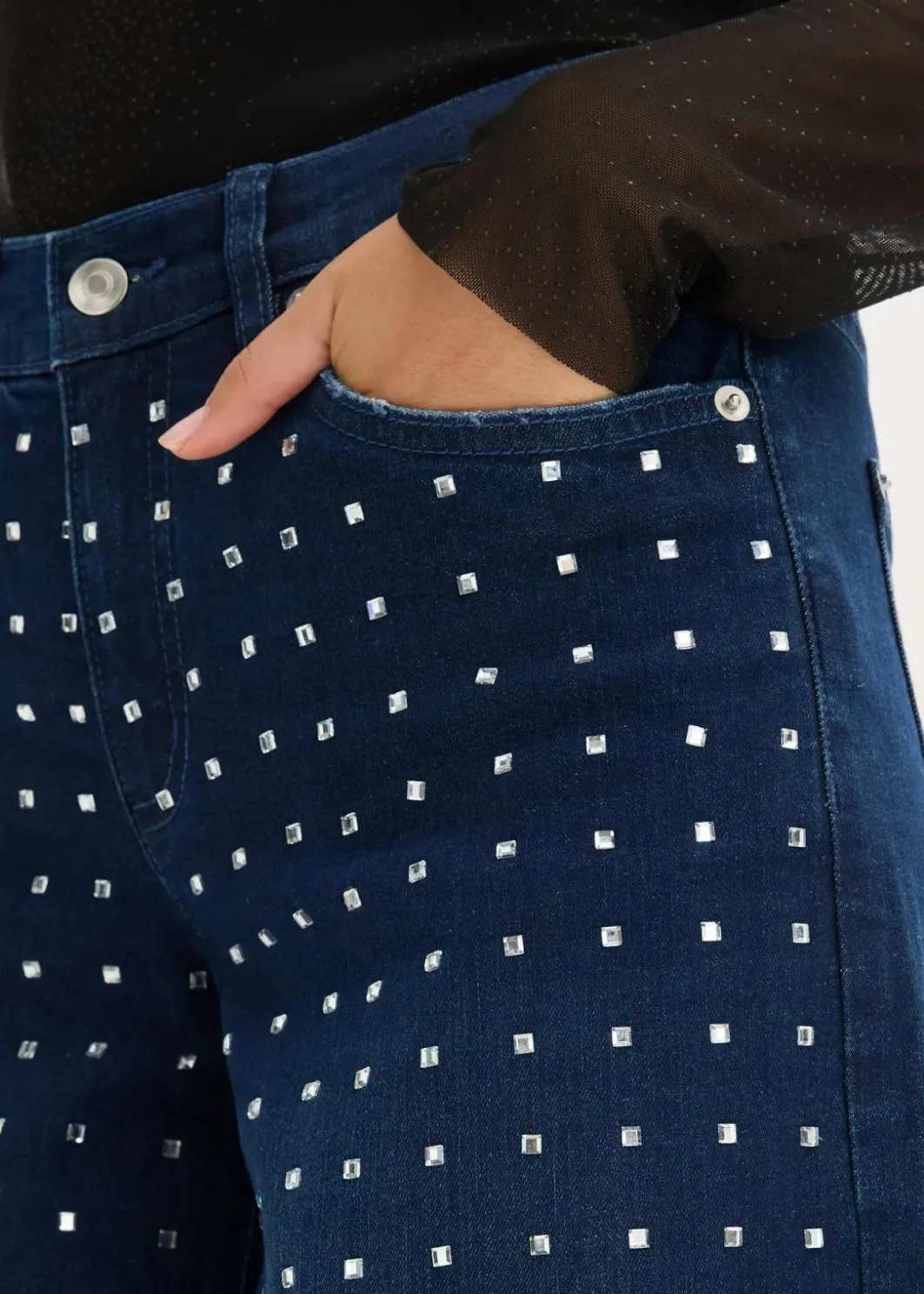 Outlet Wide-Leg-Jeans Mid Waist mit Strassapplikation Damen Jeans|Bekleidung·Shirts & Tops