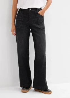 Damen bonprix Jeans|Bekleidung·Shirts & Tops|Wide-Leg-Jeans Mid Waist mit aufgesetzten Taschen