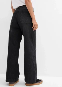 Damen bonprix Jeans|Bekleidung·Shirts & Tops|Wide-Leg-Jeans Mid Waist mit aufgesetzten Taschen