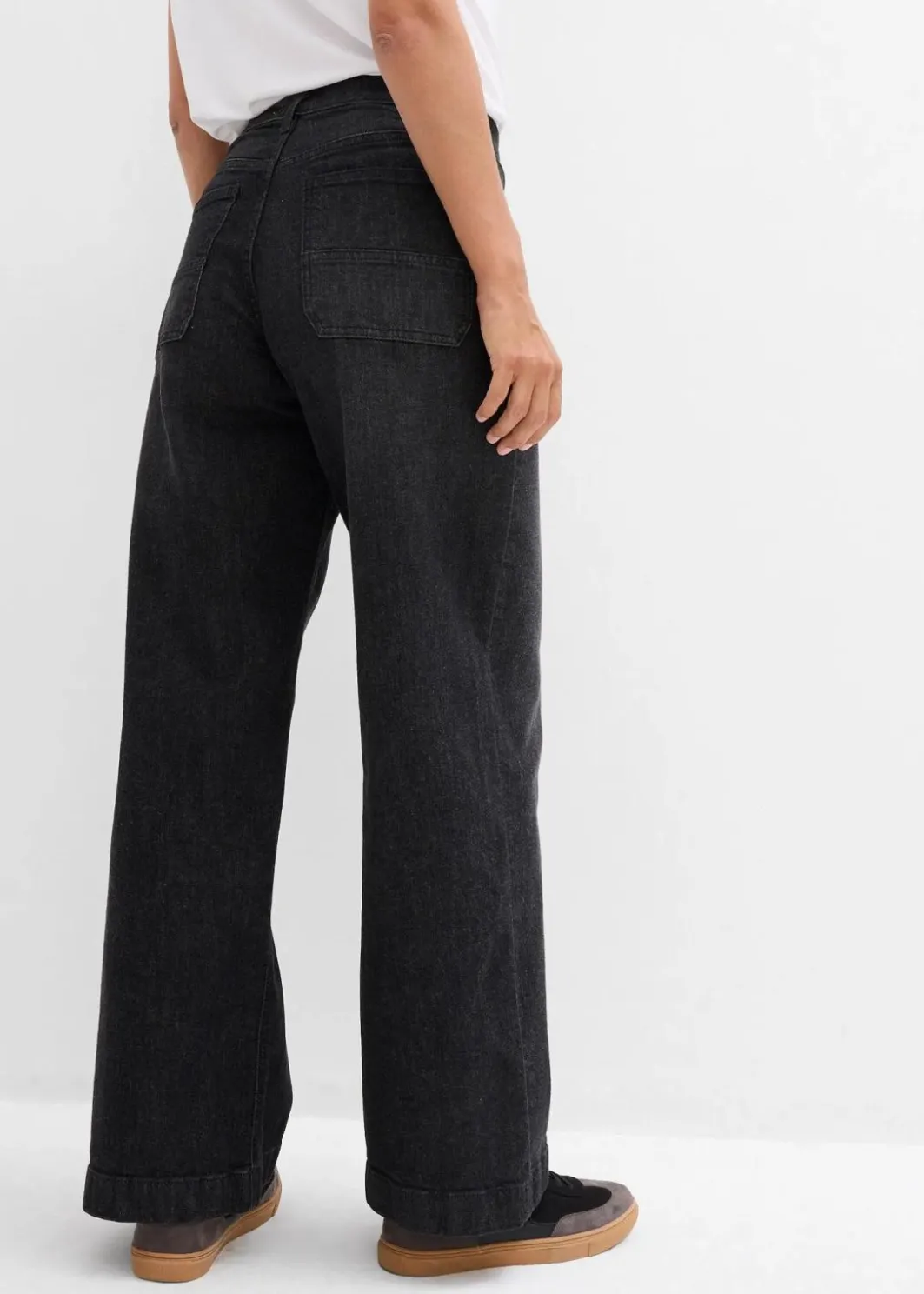 Damen bonprix Jeans|Bekleidung·Shirts & Tops|Wide-Leg-Jeans Mid Waist mit aufgesetzten Taschen