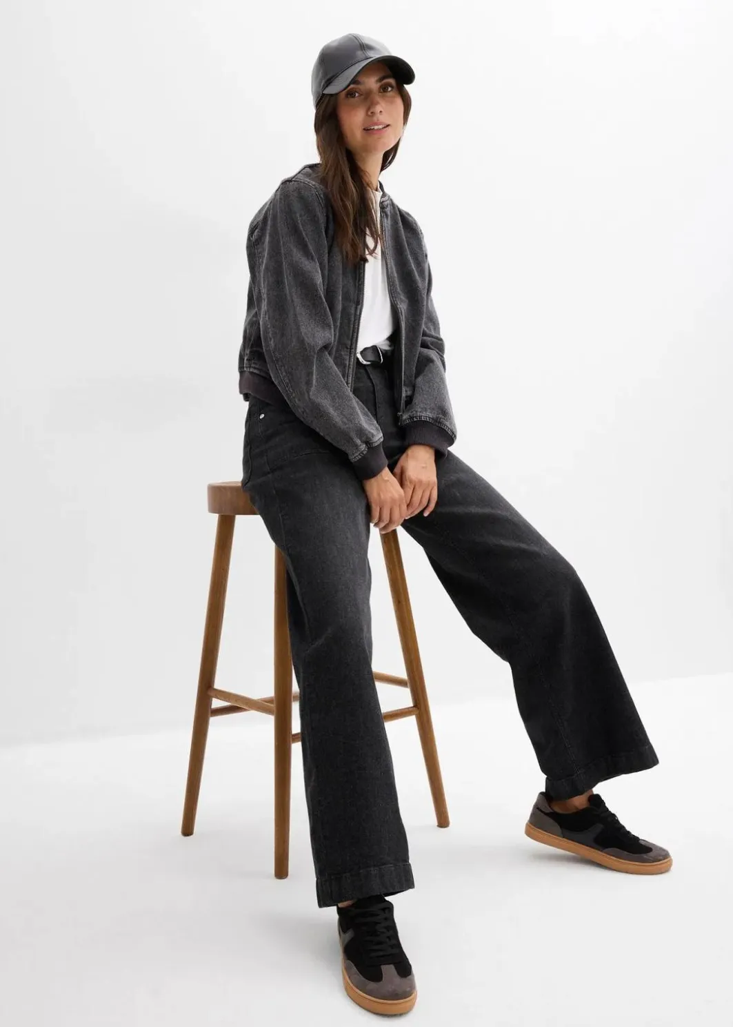 Damen bonprix Jeans|Bekleidung·Shirts & Tops|Wide-Leg-Jeans Mid Waist mit aufgesetzten Taschen