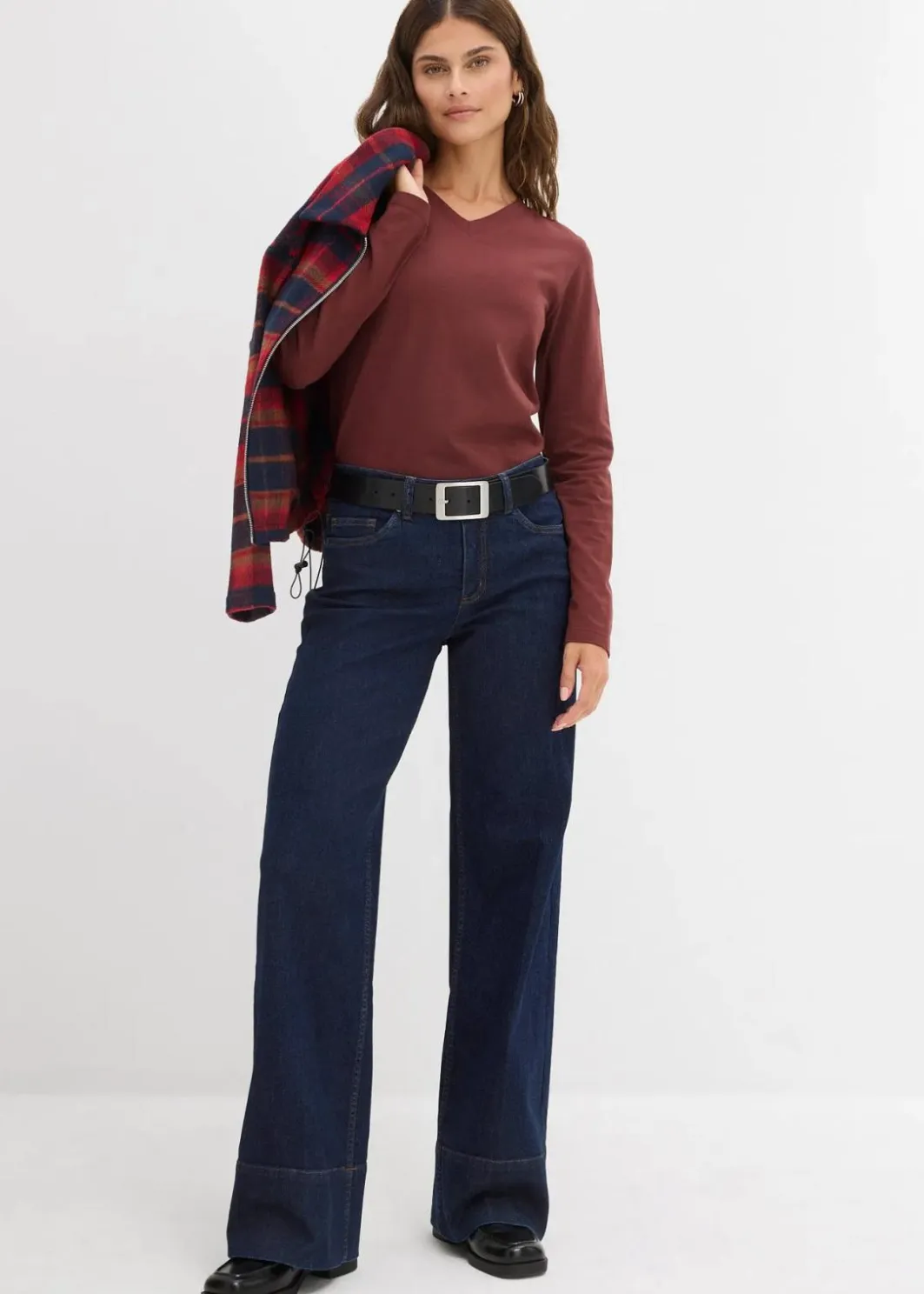 Wide-Leg-Jeans Mid Waist mit Bio Baumwolle Damen Kurzgrößen|Bekleidung·Shirts & Tops