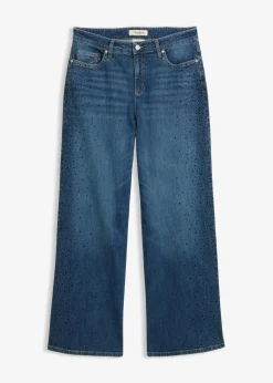 Damen bonprix Kurzgrößen|Bekleidung·Shirts & Tops|Wide-Leg-Jeans Mid Waist mit Glitzersteinen