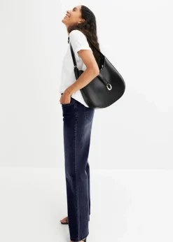 Damen bonprix Jeans|Kurzgrößen|Wide-Leg-Jeans, Mid Waist, Stretch