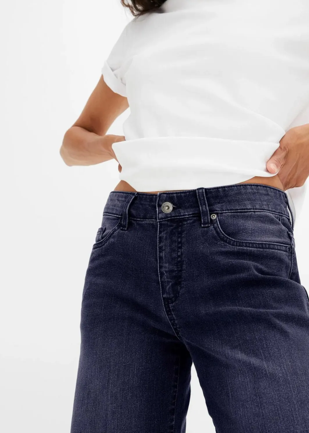 New Wide-Leg-Jeans, Mid Waist, Stretch Damen Jeans|Kurzgrößen