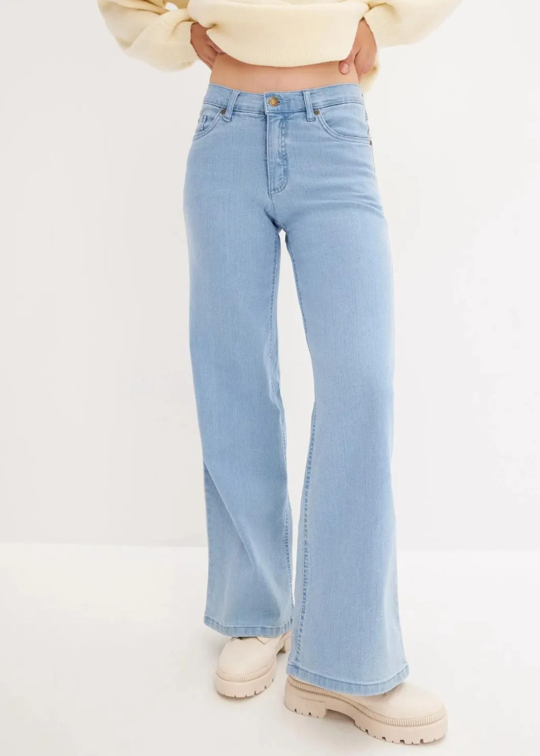 Wide-Leg-Jeans, Mid Waist, Stretch Damen Bekleidung·Shirts & Tops|Jeans