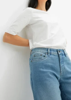 Damen bonprix Jeans|Kurzgrößen|Wide-Leg-Jeans, Mid Waist, Stretch