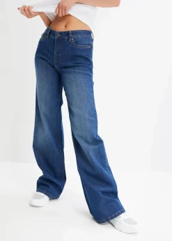 Damen bonprix Jeans|Kurzgrößen|Wide-Leg-Jeans, Mid Waist, Stretch