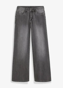 Damen bonprix Jeans|Kurzgrößen|Wide-Leg-Jeans, Mid Waist, Stretch
