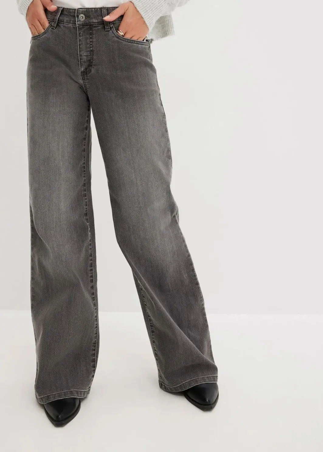 Damen bonprix Jeans|Kurzgrößen|Wide-Leg-Jeans, Mid Waist, Stretch