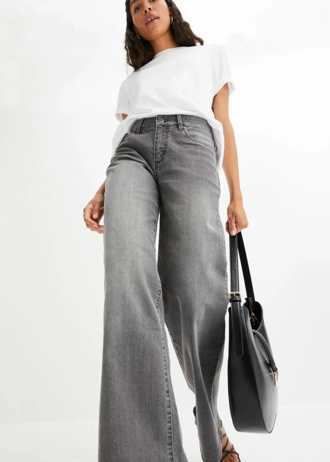 Damen bonprix Jeans|Kurzgrößen|Wide-Leg-Jeans, Mid Waist, Stretch