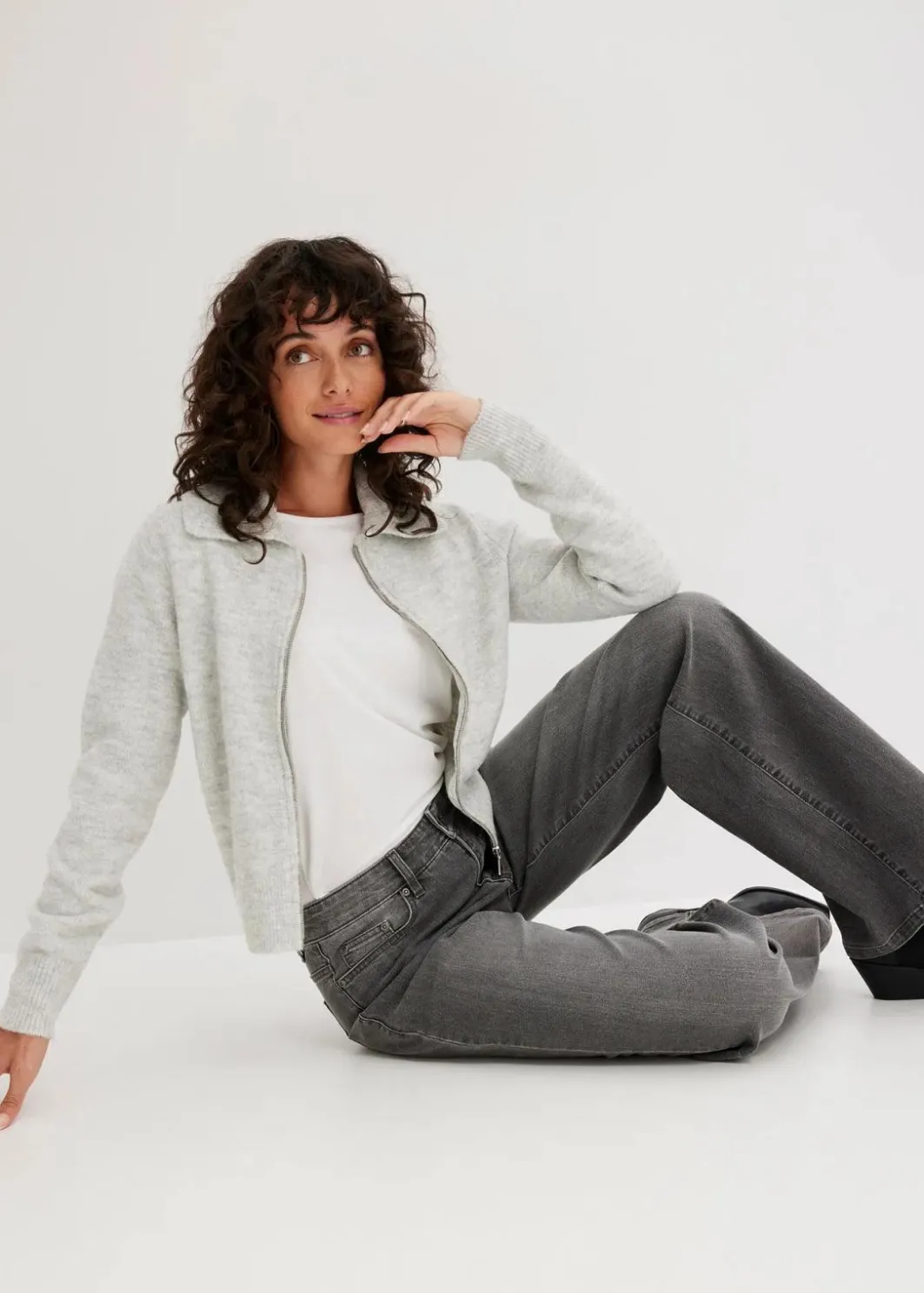 Damen bonprix Jeans|Kurzgrößen|Wide-Leg-Jeans, Mid Waist, Stretch