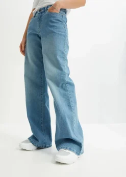 Damen bonprix Jeans|Kurzgrößen|Wide-Leg-Jeans, Mid Waist, Stretch