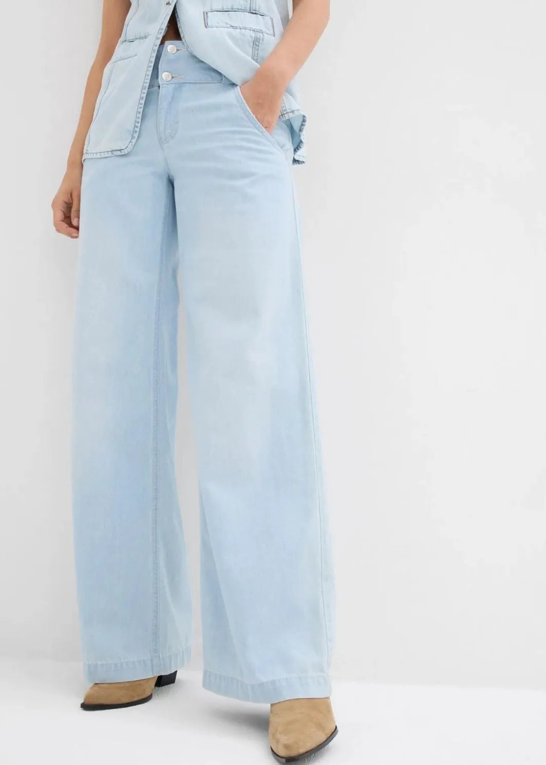 Damen bonprix Bekleidung·Shirts & Tops|Jeans|Wide-Leg-Jeans Mid Waist, Super Soft