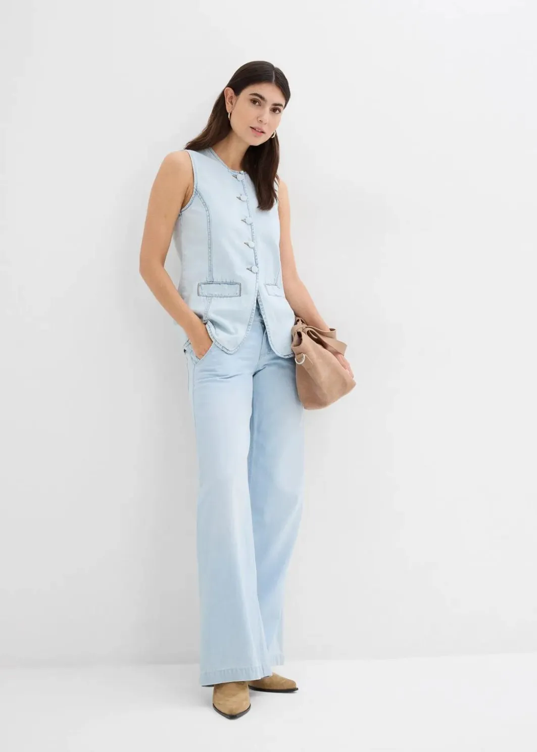 Damen bonprix Bekleidung·Shirts & Tops|Jeans|Wide-Leg-Jeans Mid Waist, Super Soft