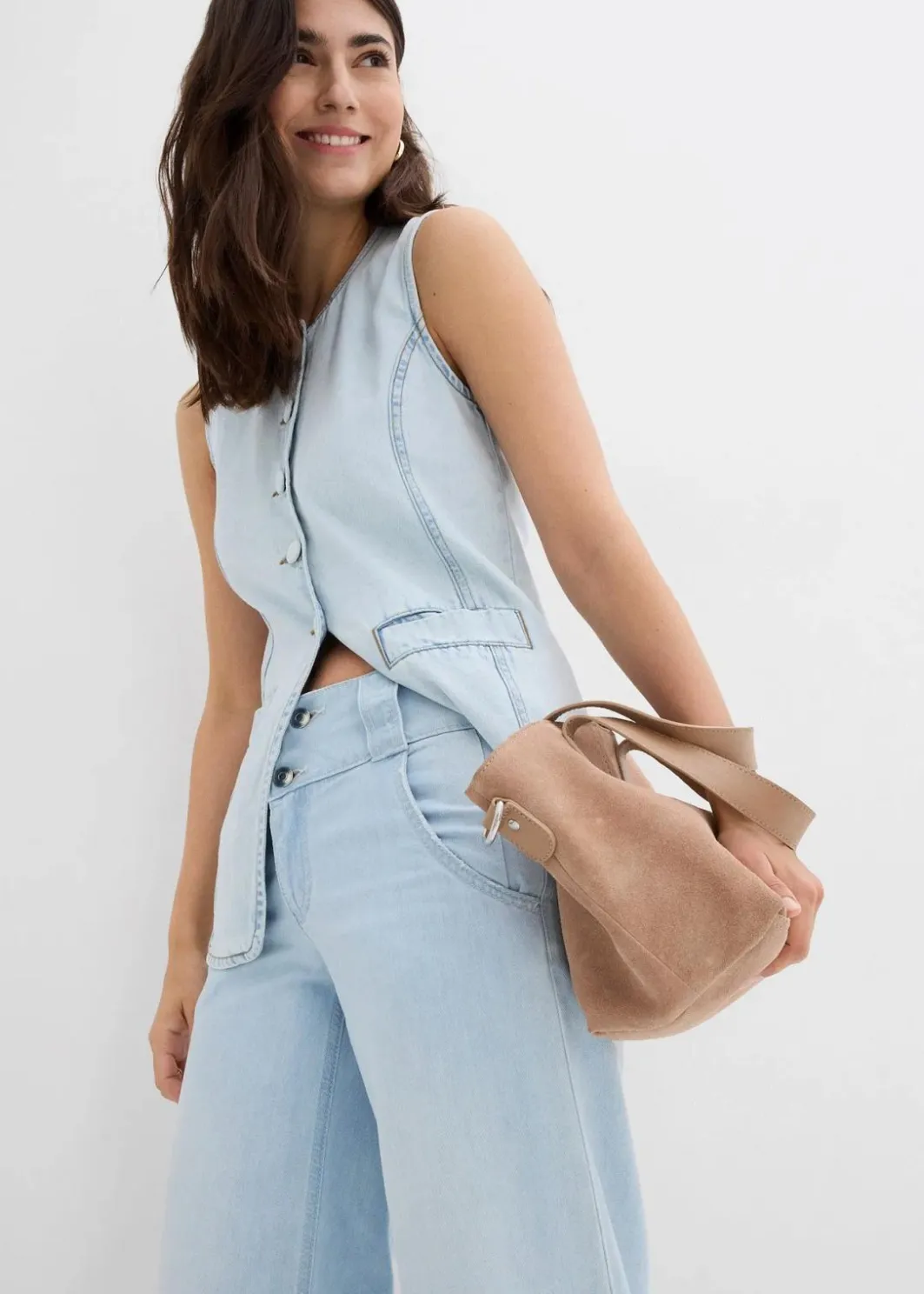 Damen bonprix Bekleidung·Shirts & Tops|Jeans|Wide-Leg-Jeans Mid Waist, Super Soft