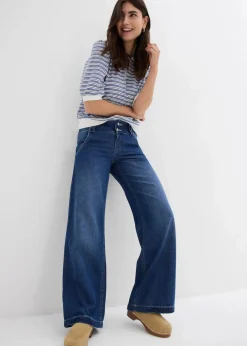 Damen bonprix Jeans|Bekleidung·Shirts & Tops|Wide-Leg-Jeans Mid Waist, Super Soft