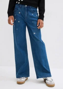 Kinder bonprix Mädchen 9-16 Jahre·Jeans|Wide-Leg-Jeans mit Stickerei Mid Waist