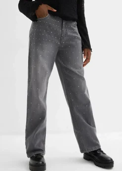 Kinder bonprix Mädchen 9-16 Jahre·Jeans|Wide-Leg-Jeans mit Strasssteinen Mid Waist
