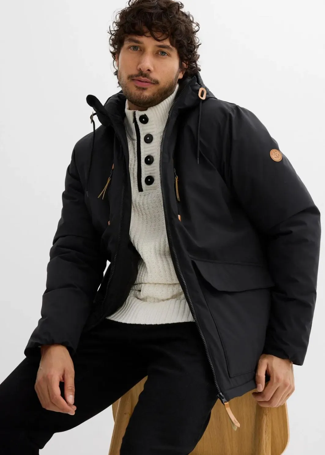 Outlet Winterjacke mit Kapuze und Lederimitat-Details Herren Große Größen|Jacken & Mäntel