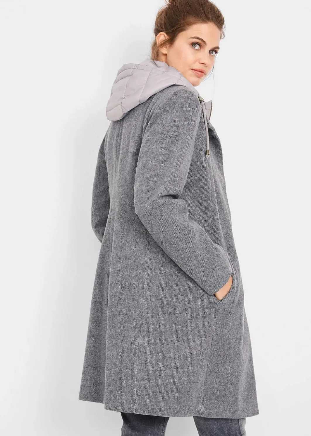 Clearance Winter-Kurzmantel in Wolloptik, 2in1 Optik Damen Bekleidung·Hosen|Jacken & Mäntel