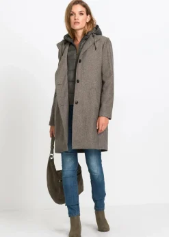 Discount Winter-Kurzmantel in Wolloptik, 2in1 Optik Damen Jacken & Mäntel|Bekleidung·Hosen