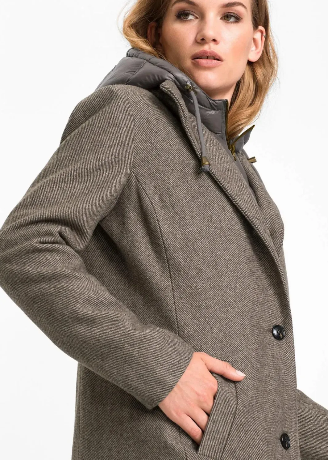 Discount Winter-Kurzmantel in Wolloptik, 2in1 Optik Damen Jacken & Mäntel|Bekleidung·Hosen