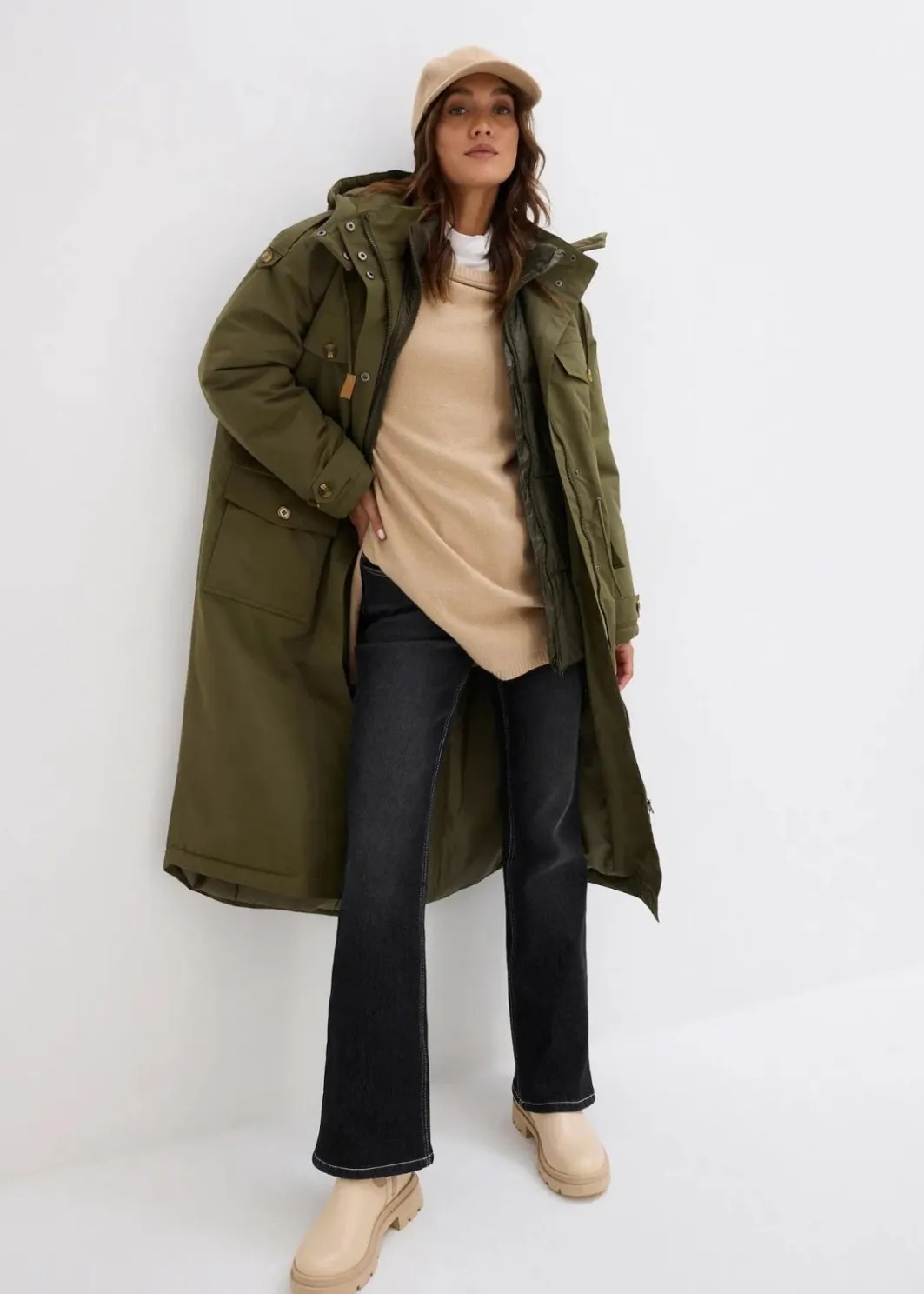 Damen bonprix Jacken & Mäntel|Bekleidung·Hosen|Wintermantel, 2in1 Optik