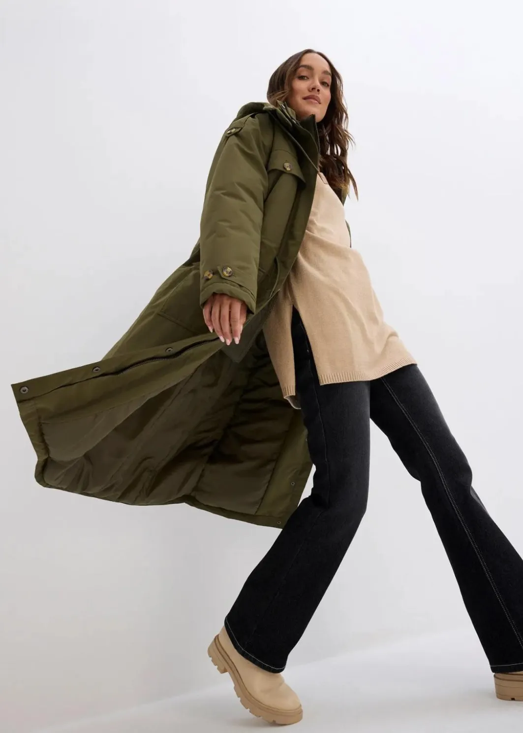 Damen bonprix Jacken & Mäntel|Bekleidung·Hosen|Wintermantel, 2in1 Optik