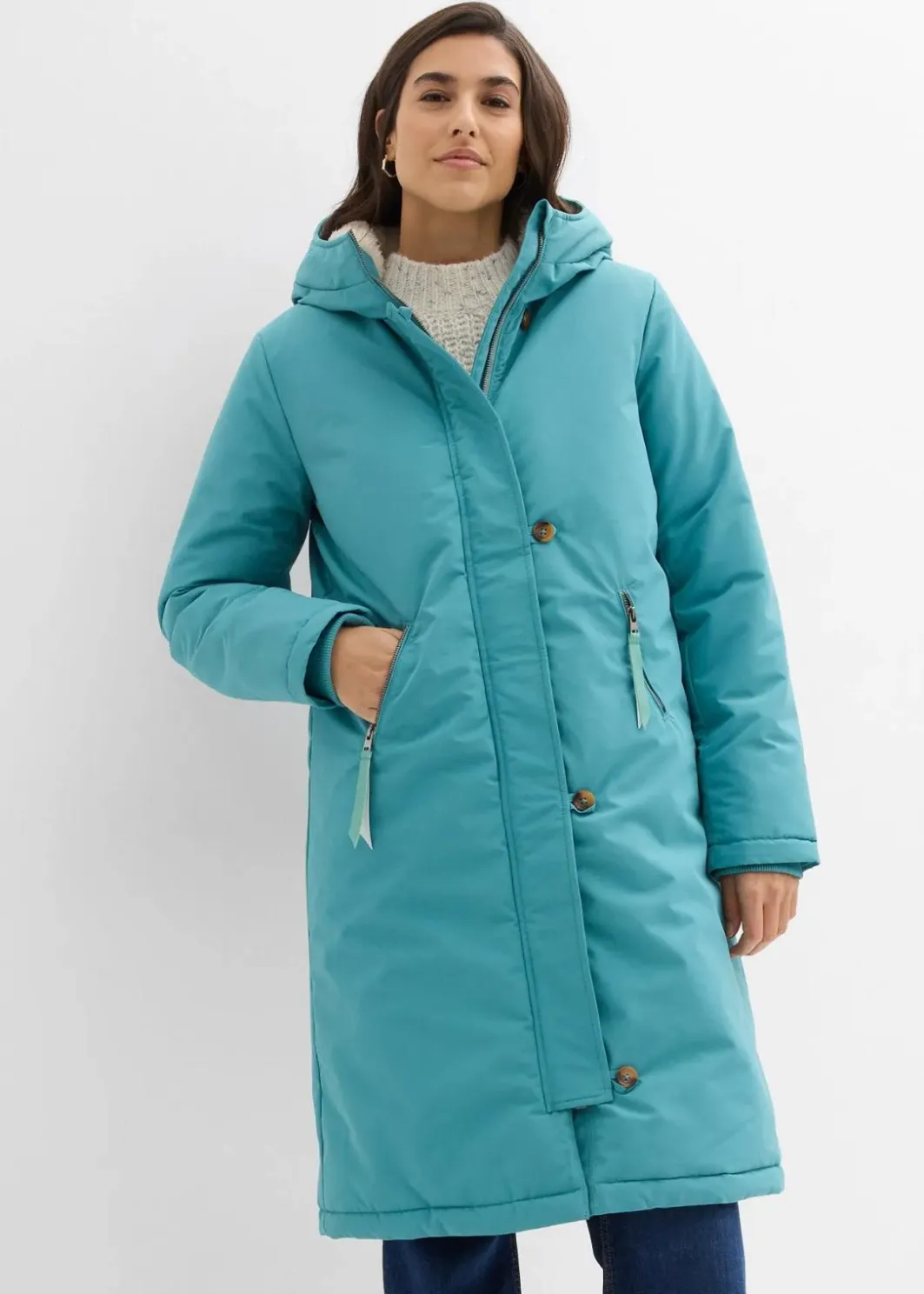 Damen bonprix Jacken & Mäntel|Bekleidung·Hosen|Wintermantel mit Teddyfell in der Kapuze