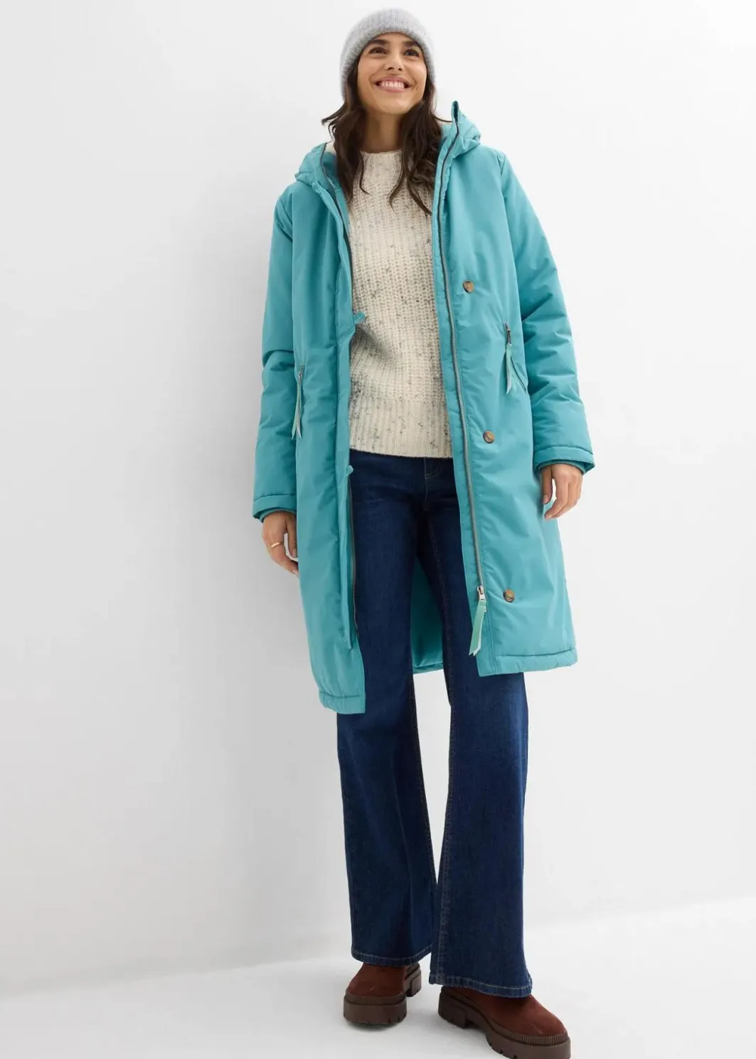 Damen bonprix Jacken & Mäntel|Bekleidung·Hosen|Wintermantel mit Teddyfell in der Kapuze