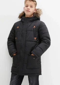 Kinder bonprix Jungen 9-16 Jahre·Bademode|Jungen 9-16 Jahre·Jacken & Outdoor|Winterparka mit Lederimitat-Details und Fellkapuze