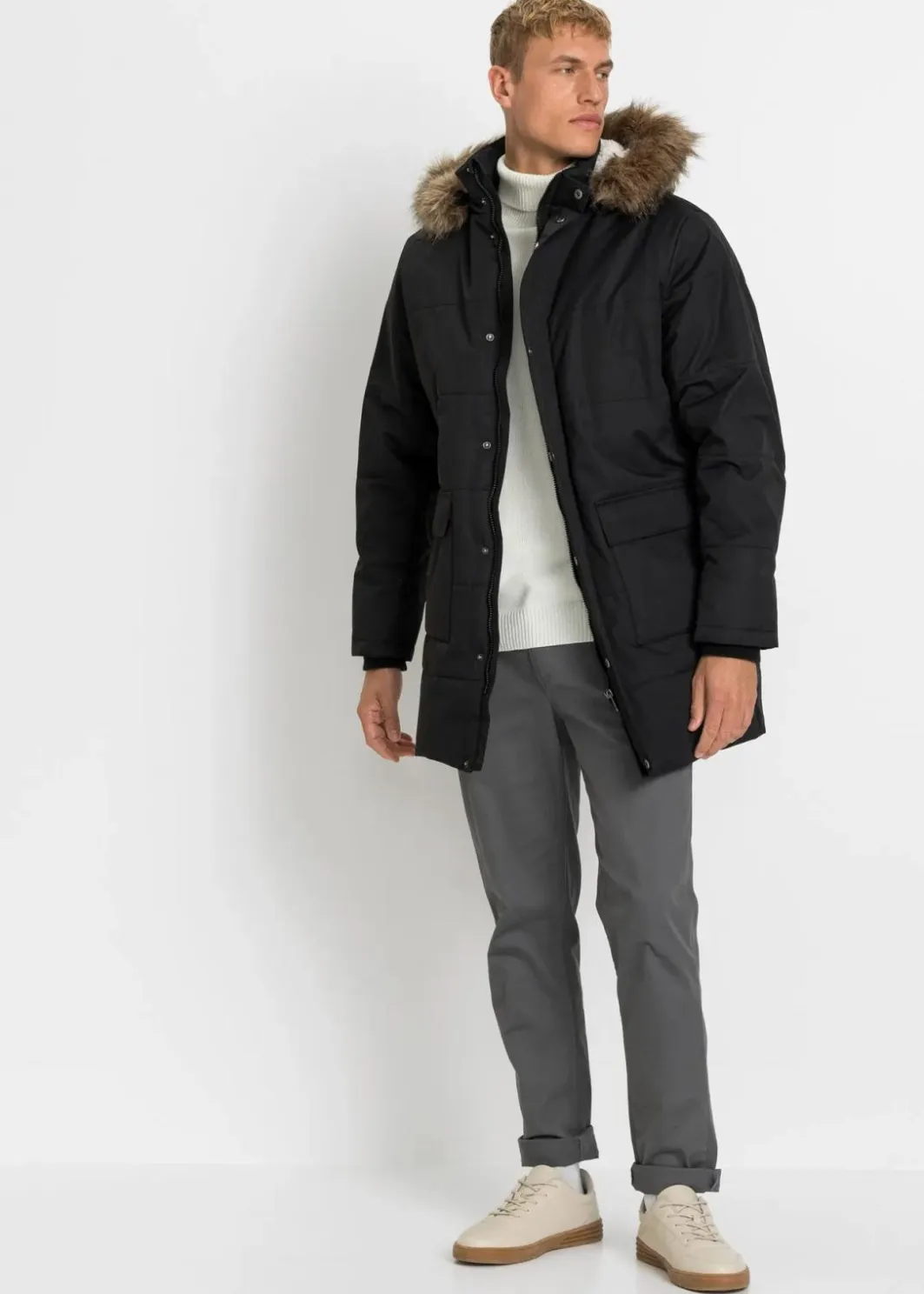 Herren bonprix Große Größen|Jacken & Mäntel|Winter-Parka mit Teddyfutter und abnehmbarer Kapuze