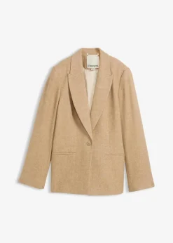 Damen bonprix Bekleidung·Basics|Nachhaltigere Materialien|Wollblazer mit Fischgratmuster