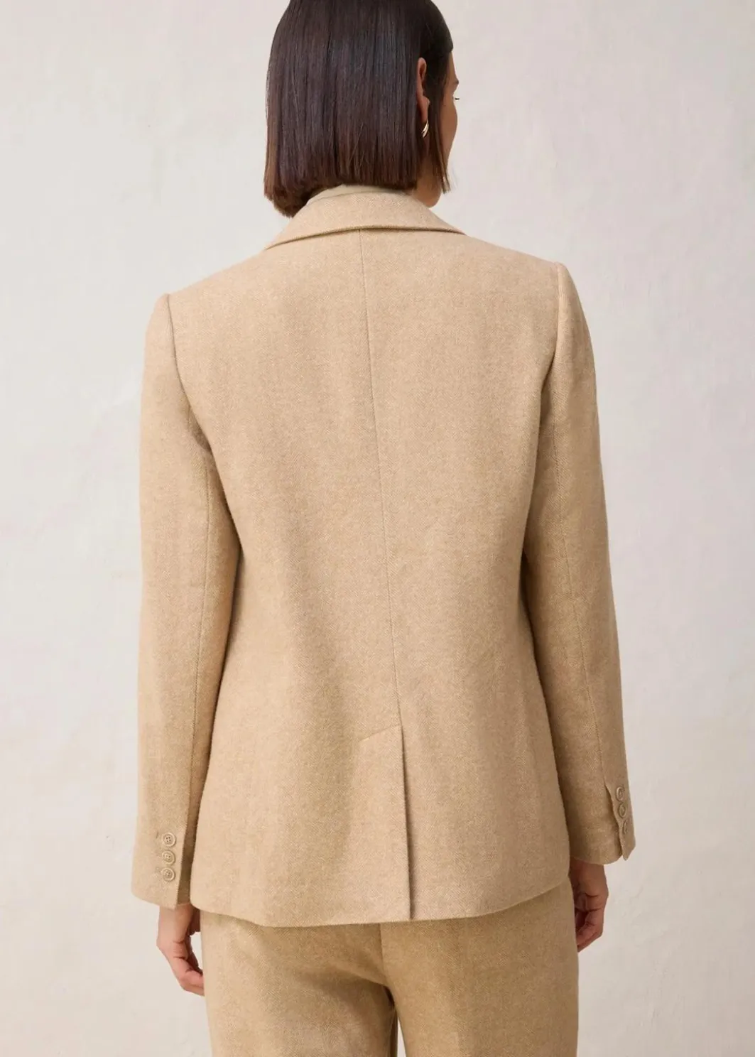 Damen bonprix Bekleidung·Basics|Nachhaltigere Materialien|Wollblazer mit Fischgratmuster