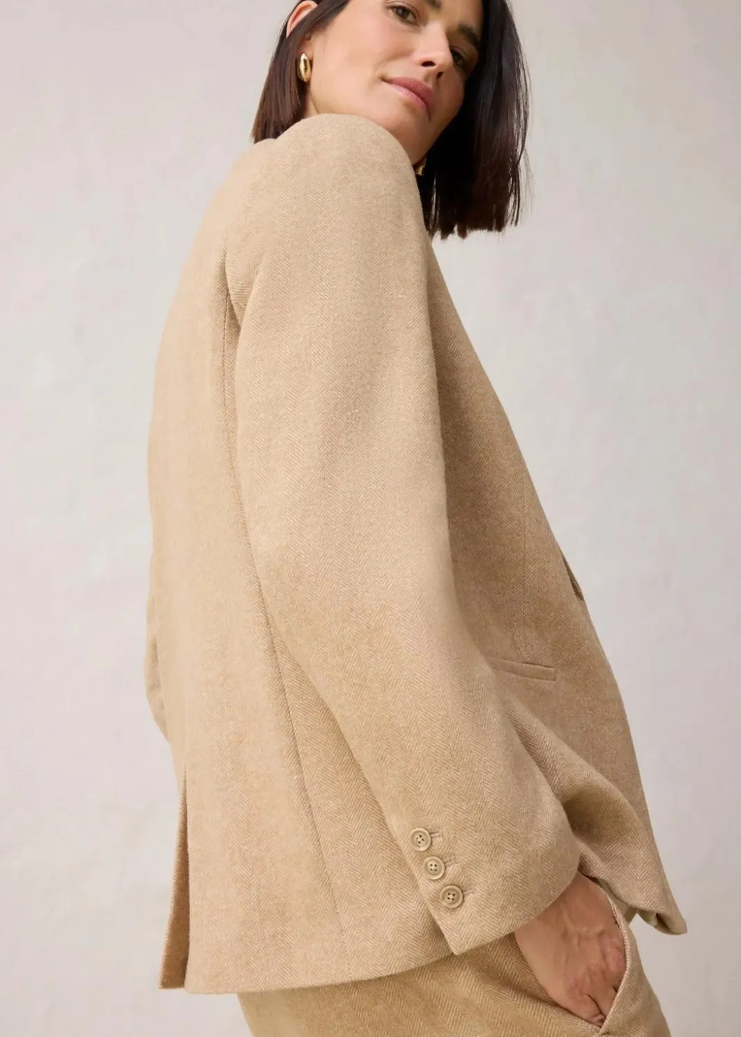 Damen bonprix Bekleidung·Basics|Nachhaltigere Materialien|Wollblazer mit Fischgratmuster