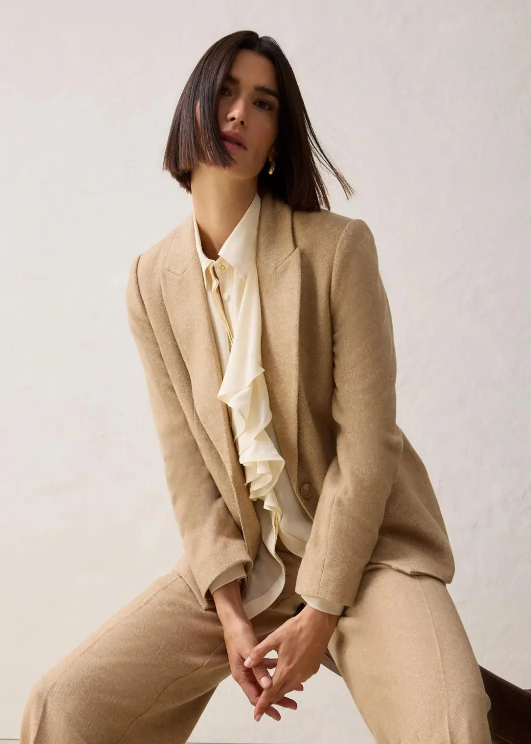 Damen bonprix Bekleidung·Basics|Nachhaltigere Materialien|Wollblazer mit Fischgratmuster