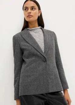 Damen bonprix Bekleidung·Basics|Nachhaltigere Materialien|Wollblazer mit Fischgratmuster