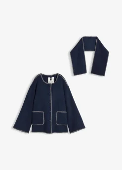 Damen bonprix Bekleidung·Hosen|Jacken & Mäntel|Wolljacke mit Zierstickerei (2tlg. Set mit Schal)