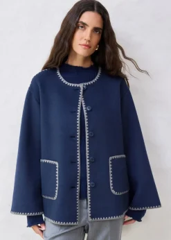 Damen bonprix Bekleidung·Hosen|Jacken & Mäntel|Wolljacke mit Zierstickerei (2tlg. Set mit Schal)