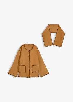 Damen bonprix Jacken & Mäntel|Bekleidung·Hosen|Wolljacke mit Zierstickerei (2tlg. Set mit Schal)
