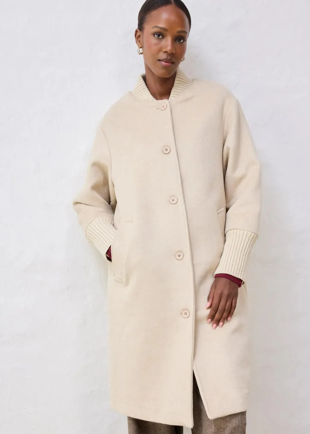 Outlet Wollmantel mit Strickbesatz Damen Bekleidung·Hosen|Jacken & Mäntel