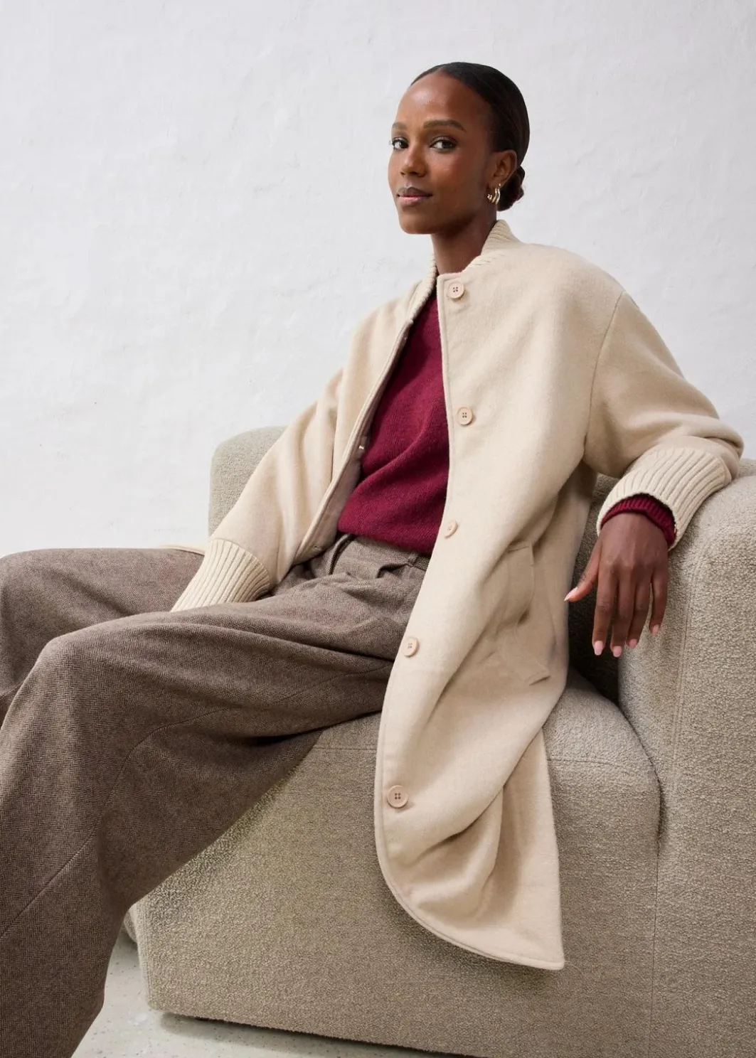 Outlet Wollmantel mit Strickbesatz Damen Bekleidung·Hosen|Jacken & Mäntel