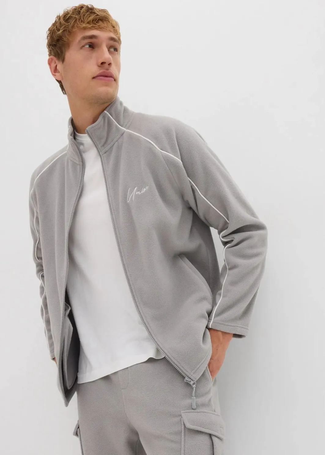 Outlet Wärmende Fleecejacke mit sportiven Details Herren Große Größen|Outdoorbekleidung
