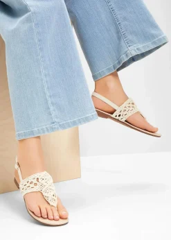 Damen bonprix Strandmode|Sommerschuhe|Zehenstegsandalen in Makramee-Optik