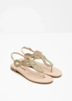 Clearance Zehenstegsandalen in Metallic-Optik Damen Strandmode|Sommerschuhe