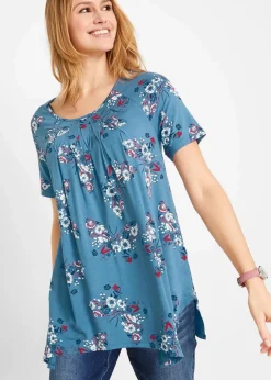 Damen bonprix Shirts & Tops|Nachhaltigere Materialien|Zipfel-Longshirt, kurzarm