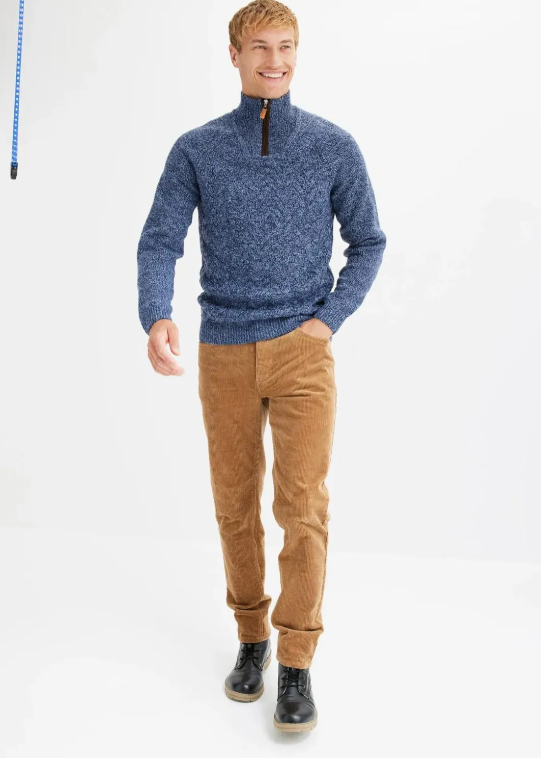 Herren bonprix Pullover & Strickjacken|Große Größen|Zopfstrick Troyer-Pullover mit Wollanteil
